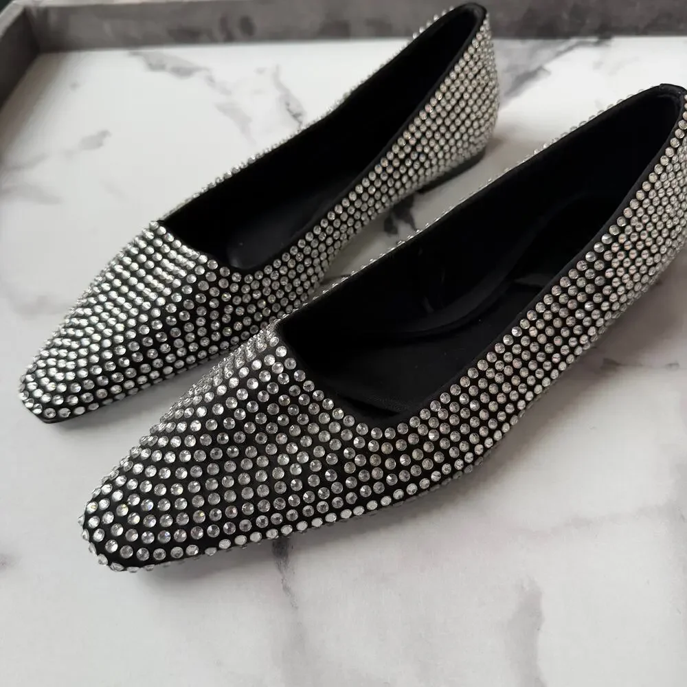 Zara Ballet Flats Rhinestone Embellished Pointed Toe Size 39 - Picture 4 of 6